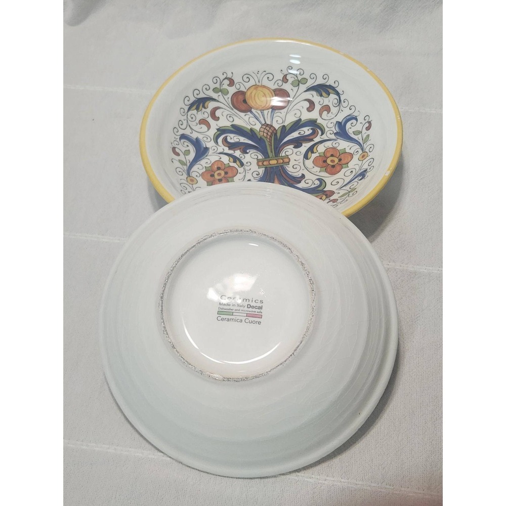 Ceramica Cuore Italian Pasta Bowls Set of 2 Floral Deruta Style Made in Italy